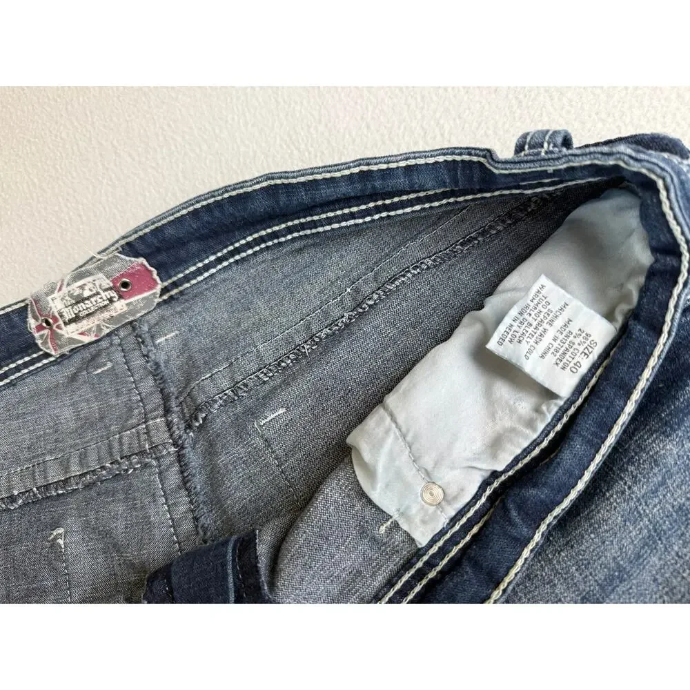 Monarchy Collection Men’s Size 40 Blue Denim Long Shorts Embroidered Distressed